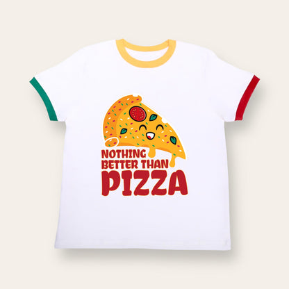 Unisex White with Colorful Ribs Pizza Lover T Shirt for Kids